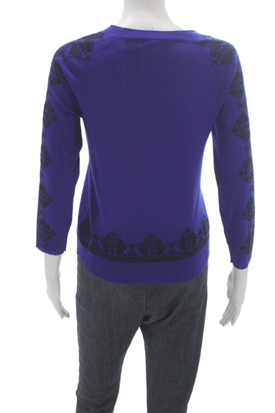 J Crew Women Pullover Merino Wool Crew Neck 3/4 Sleeve Purple Size 2XS