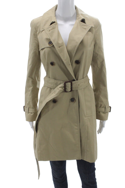 J Crew Collection Womens Trench Coat Beige Cotton Button Long Sleeve Size 4