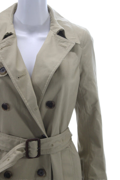 J Crew Collection Womens Trench Coat Beige Cotton Button Long Sleeve Size 4