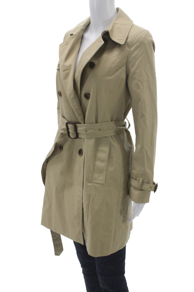 J Crew Collection Womens Trench Coat Beige Cotton Button Long Sleeve Size 4