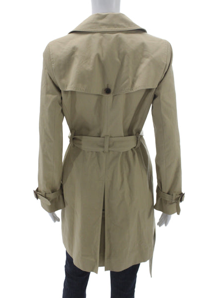 J Crew Collection Womens Trench Coat Beige Cotton Button Long Sleeve Size 4