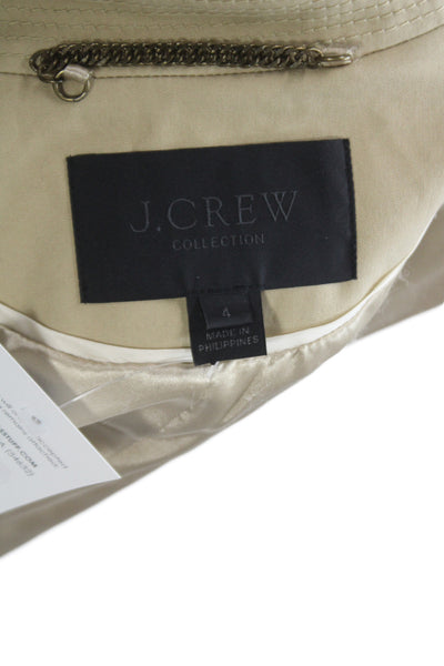 J Crew Collection Womens Trench Coat Beige Cotton Button Long Sleeve Size 4
