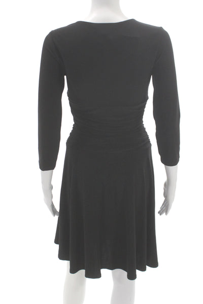 Rekucci Women Wrap Dress Black V-Neck 3/4 Sleeve Knee Length Size 2P