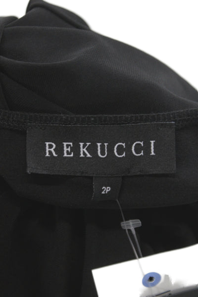 Rekucci Women Wrap Dress Black V-Neck 3/4 Sleeve Knee Length Size 2P