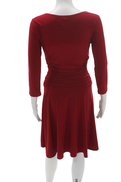Rekucci Women Red V-Neck Wrap Dress 3/4 Sleeve Knee Length Size 2P