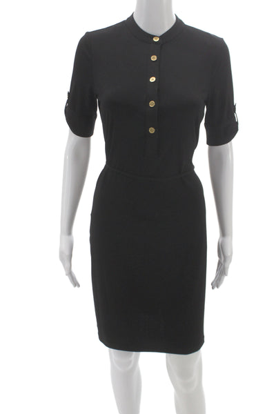 Calvin Klein Women Shirt Dress Black Short Sleeve Button Henley Size XS