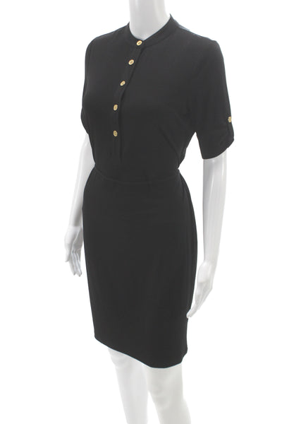 Calvin Klein Women Shirt Dress Black Short Sleeve Button Henley Size XS