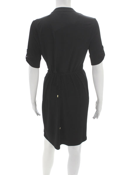 Calvin Klein Women Shirt Dress Black Short Sleeve Button Henley Size XS