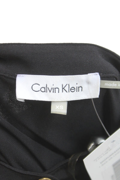 Calvin Klein Women Shirt Dress Black Short Sleeve Button Henley Size XS