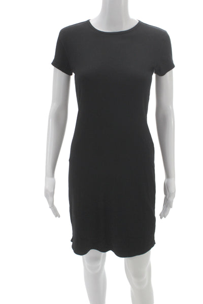 Elie Tahari Women Black T-Shirt Dress Crew Neck Short Sleeve Knee Length Size S