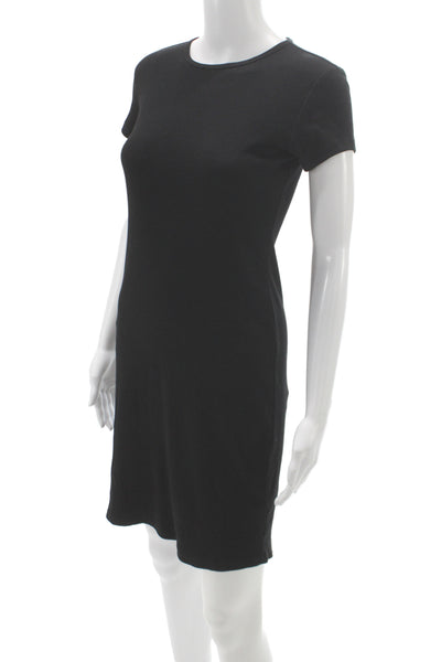 Elie Tahari Women Black T-Shirt Dress Crew Neck Short Sleeve Knee Length Size S