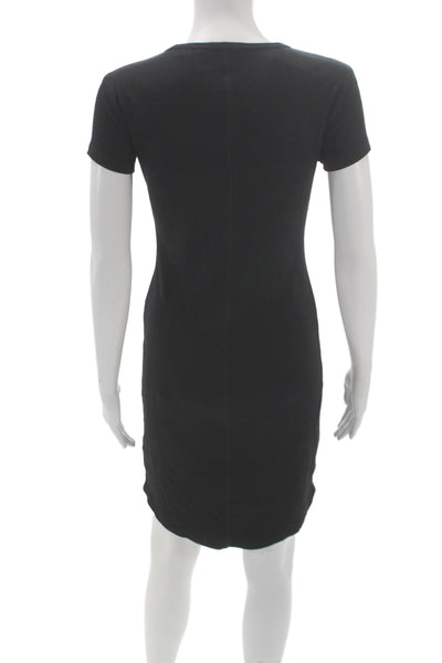 Elie Tahari Women Black T-Shirt Dress Crew Neck Short Sleeve Knee Length Size S