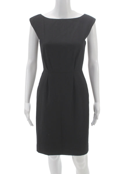 J Crew Womens Black Sheath Dress Wool Boat Neck Sleeveless Knee Length Size 0
