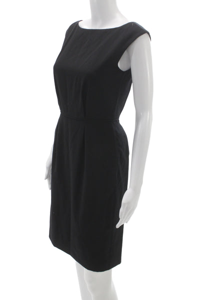 J Crew Womens Black Sheath Dress Wool Boat Neck Sleeveless Knee Length Size 0
