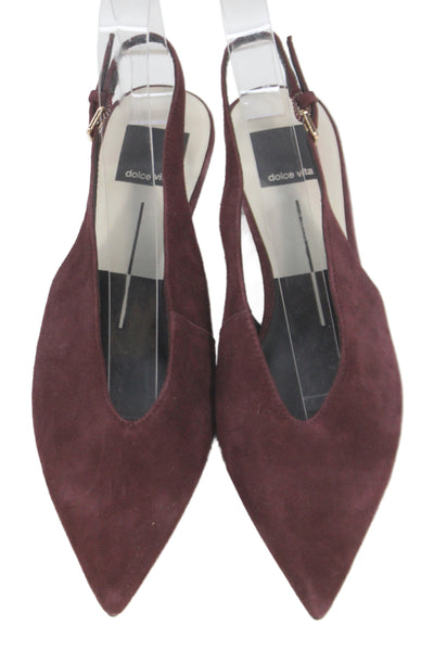 Dolce Vita Womens Rio Suede Kitten Heels Slingbacks Alenna Shoes Wineberry Sz 6