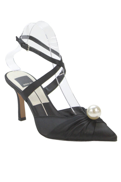 Dolce Vita Womens Lux Satin Faux Pearl Kaysey Heels Shoes Black Size 6