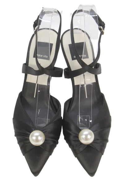 Dolce Vita Womens Lux Satin Faux Pearl Kaysey Heels Shoes Black Size 6
