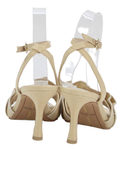 Dolce Vita Womens Raffia Ruffle Detail Lunete Heels Sandals Shoes Natural Size 6