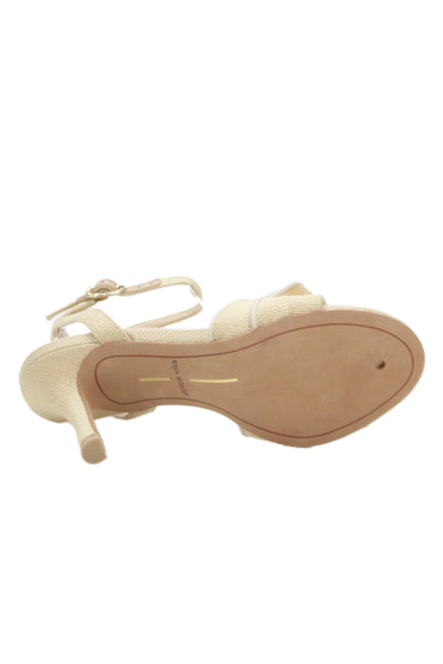 Dolce Vita Womens Raffia Ruffle Detail Lunete Heels Sandals Shoes Natural Size 6