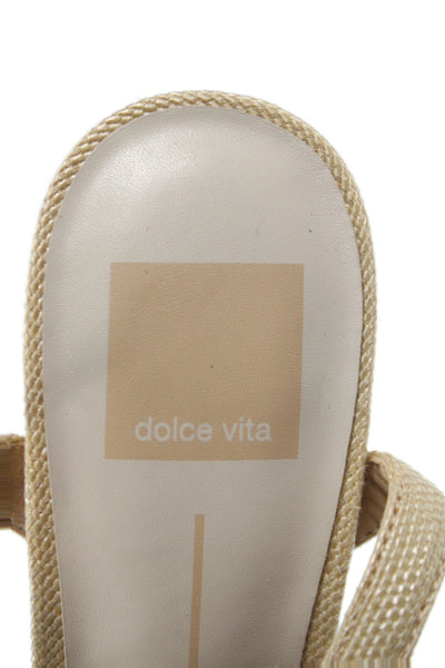 Dolce Vita Womens Raffia Ruffle Detail Lunete Heels Sandals Shoes Natural Size 6