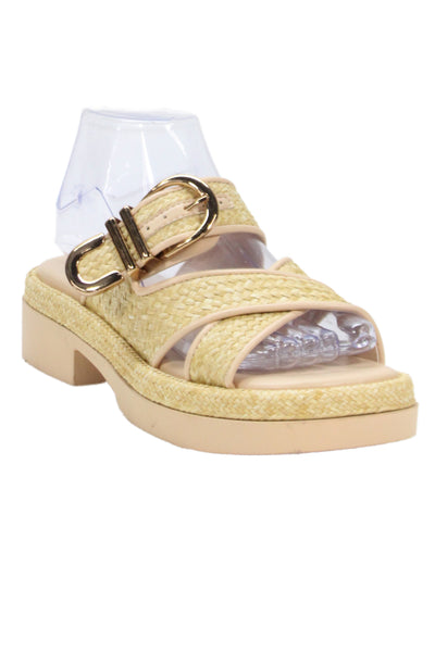 Dolce Vita Womens Raffia Block Platform Heels Viren Sandals Shoes Natural Sz 6