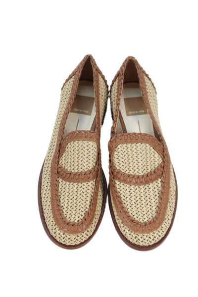 Dolce Vita Womens Woven Raffia Flats Loafers Witney Shoes Brown Beige Size 6
