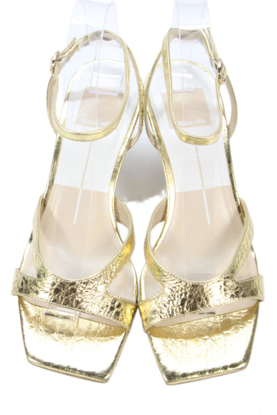 Dolce Vita Womens Metallic Crinkle Leather Heels Becki Sandals Shoes Gold Size 6