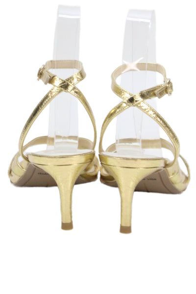 Dolce Vita Womens Metallic Crinkle Leather Heels Becki Sandals Shoes Gold Size 6