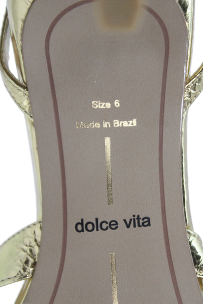 Dolce Vita Womens Metallic Crinkle Leather Heels Becki Sandals Shoes Gold Size 6