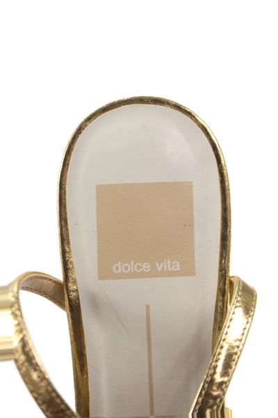 Dolce Vita Womens Metallic Crinkle Leather Heels Becki Sandals Shoes Gold Size 6