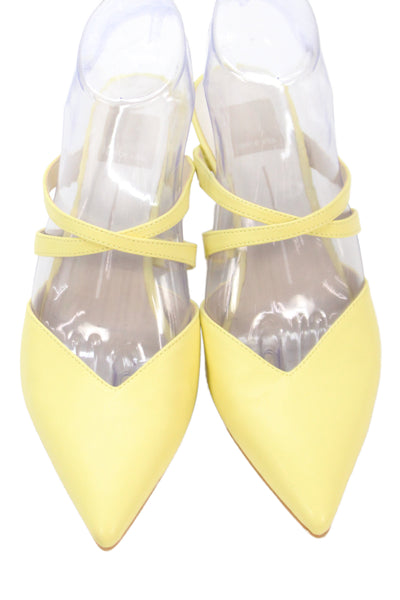 Dolce Vita Womens Shiny Leather Mules Heels Kenton Shoes Lemon Sherbet Size 6