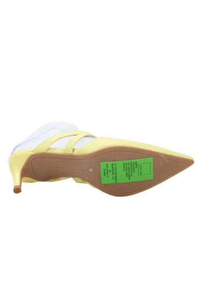 Dolce Vita Womens Shiny Leather Mules Heels Kenton Shoes Lemon Sherbet Size 6