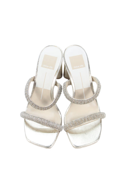 Dolce Vita Womens Metallic Embellished Leather Nolah Heels Shoes Gold Size 6