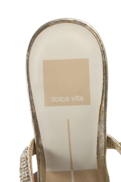Dolce Vita Womens Metallic Embellished Leather Nolah Heels Shoes Gold Size 6