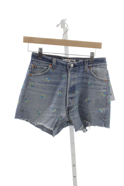 Re/Done x Levi's Women Cut-Off Floral Blue Cotton Button Shorts Size 25