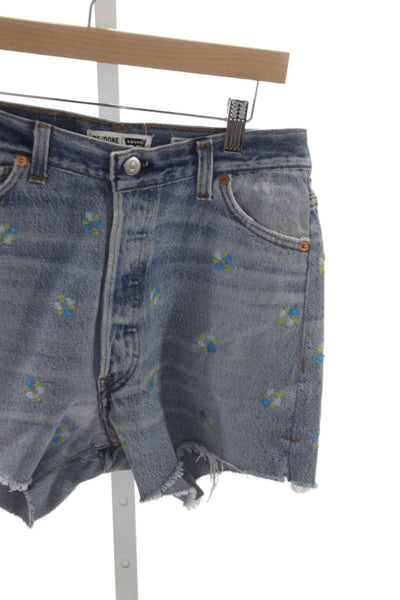 Re/Done x Levi's Women Cut-Off Floral Blue Cotton Button Shorts Size 25