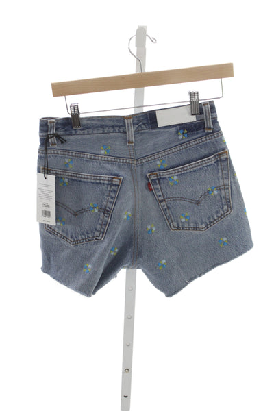 Re/Done x Levi's Women Cut-Off Floral Blue Cotton Button Shorts Size 25