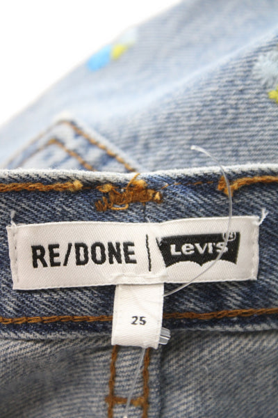 Re/Done x Levi's Women Cut-Off Floral Blue Cotton Button Shorts Size 25