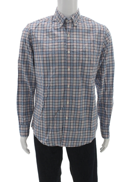 J Crew Mens Plaid Classic Fit Button Down Shirt Blue Pink Cotton Size Medium