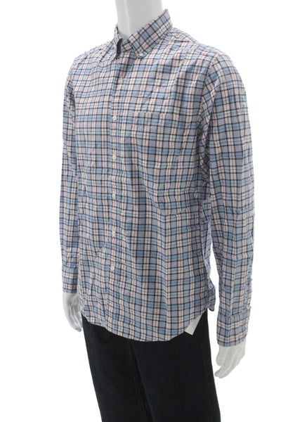 J Crew Mens Plaid Classic Fit Button Down Shirt Blue Pink Cotton Size Medium