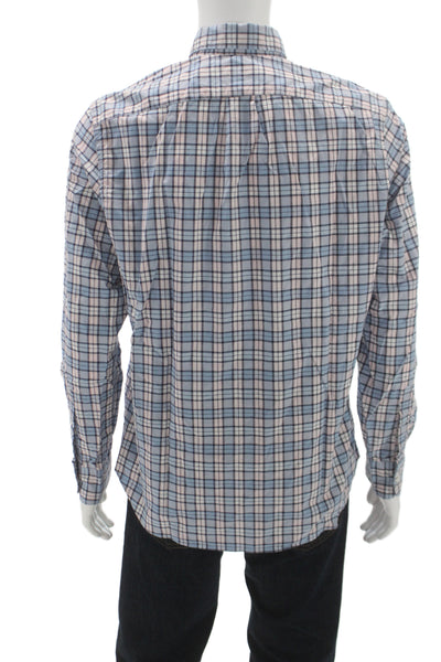 J Crew Mens Plaid Classic Fit Button Down Shirt Blue Pink Cotton Size Medium
