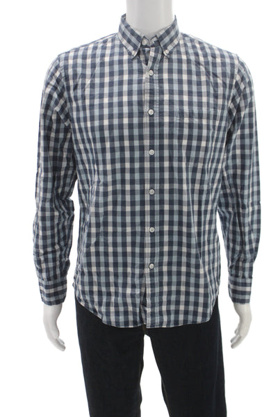 J Crew Mens Plaid Long Sleeves Button Down Shirt Blue Cotton Size Medium