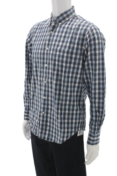 J Crew Mens Plaid Long Sleeves Button Down Shirt Blue Cotton Size Medium