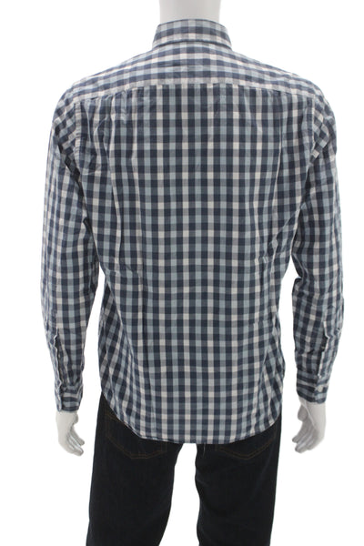 J Crew Mens Plaid Long Sleeves Button Down Shirt Blue Cotton Size Medium