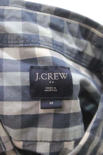 J Crew Mens Plaid Long Sleeves Button Down Shirt Blue Cotton Size Medium