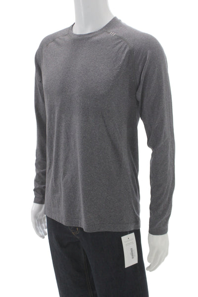 Lululemon Mens Pullover T-Shirt Gray Long Sleeve Crew Neck Polyester Size M