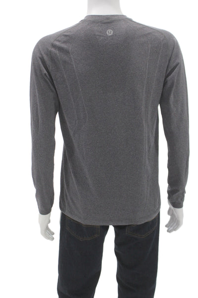 Lululemon Mens Pullover T-Shirt Gray Long Sleeve Crew Neck Polyester Size M