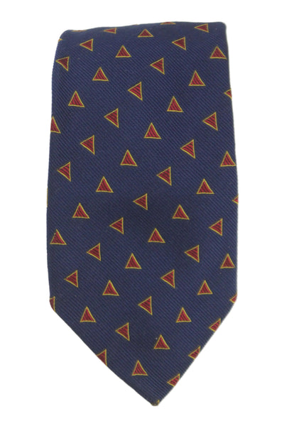 Paul Stuart Mens Silk Geometric Print Necktie Navy Blue Red