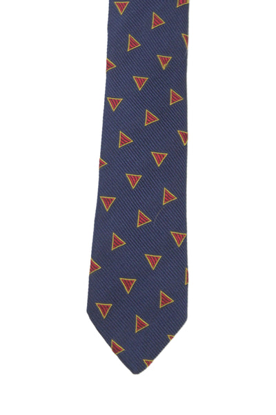 Paul Stuart Mens Silk Geometric Print Necktie Navy Blue Red