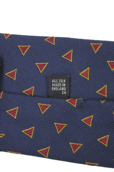 Paul Stuart Mens Silk Geometric Print Necktie Navy Blue Red